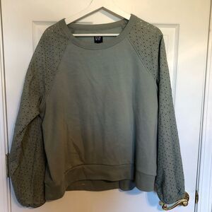 Gap Sage Green Eyelet Sleeve Sweatshirt Size Large